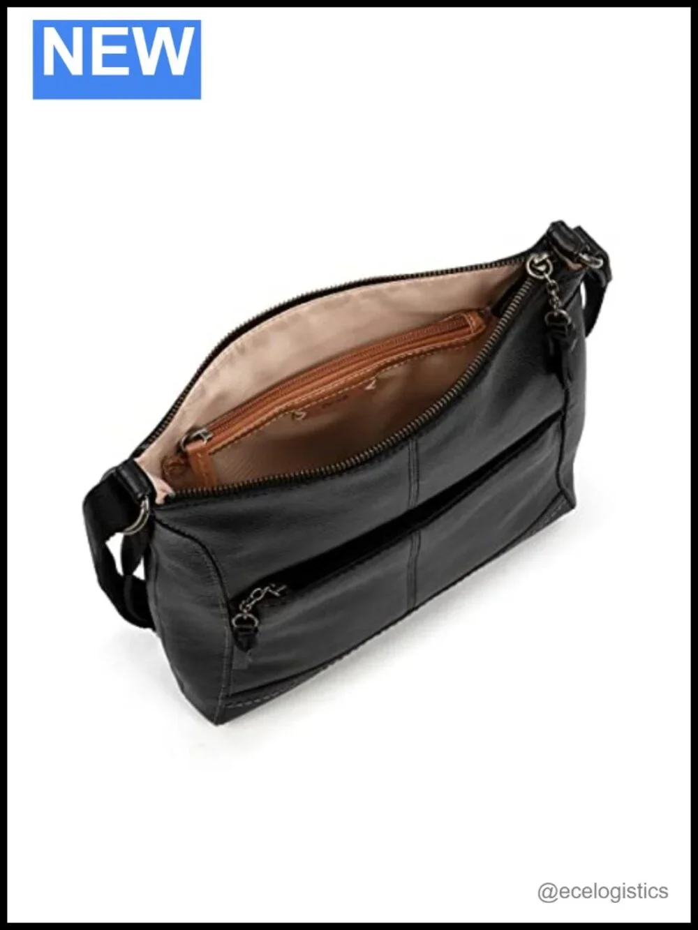 Leather Crossbody Purse with Adjustable Strap, Zipper Closure